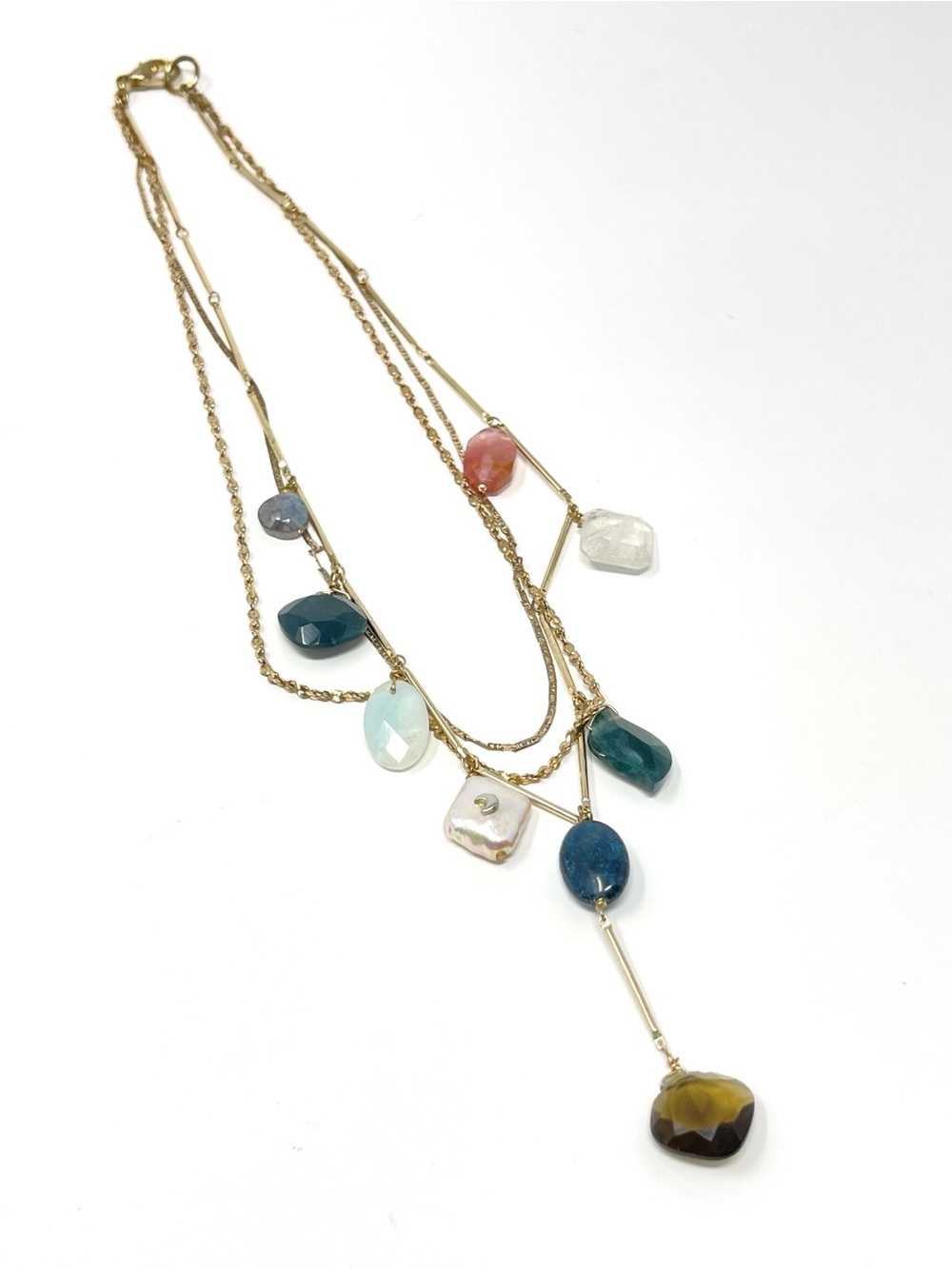New Anthropologie Stone Charm Necklace Gold